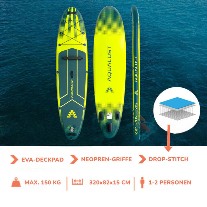 AQUALUST 10.6 iSUP Board Stand Up Paddle Surfboard aufblasbar Komplettset 320cm gelb