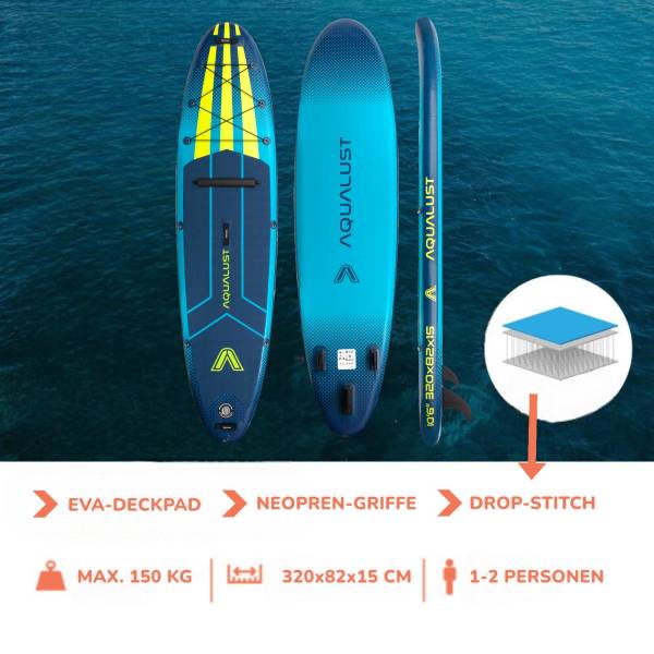AQUALUST 10.6 iSUP Board Stand Up Paddle Surfboard aufblasbar Komplettset 320cm türkis