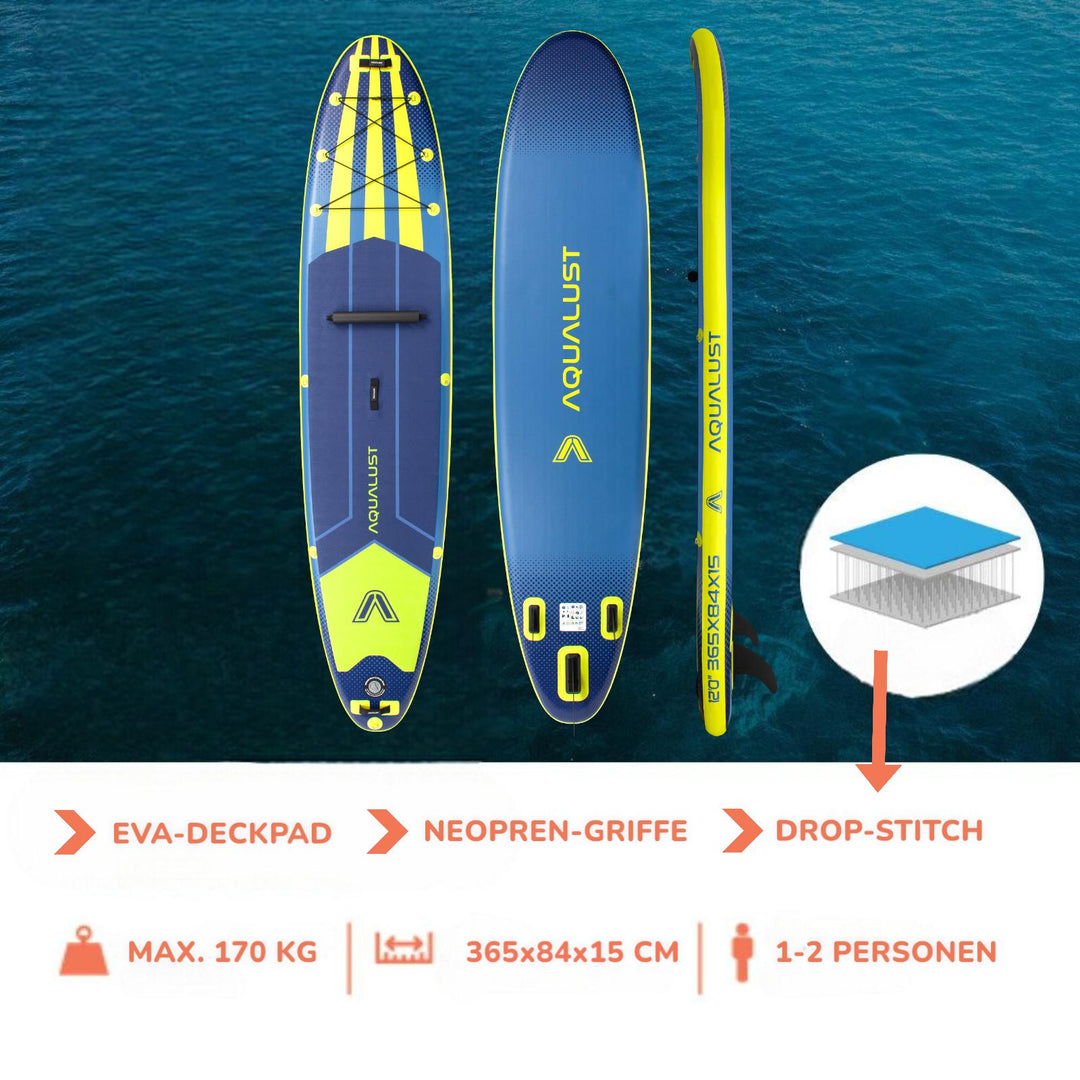 AQUALUST 10.6 iSUP Board Stand Up Paddle Surfboard aufblasbar Komplettset 320cm blau