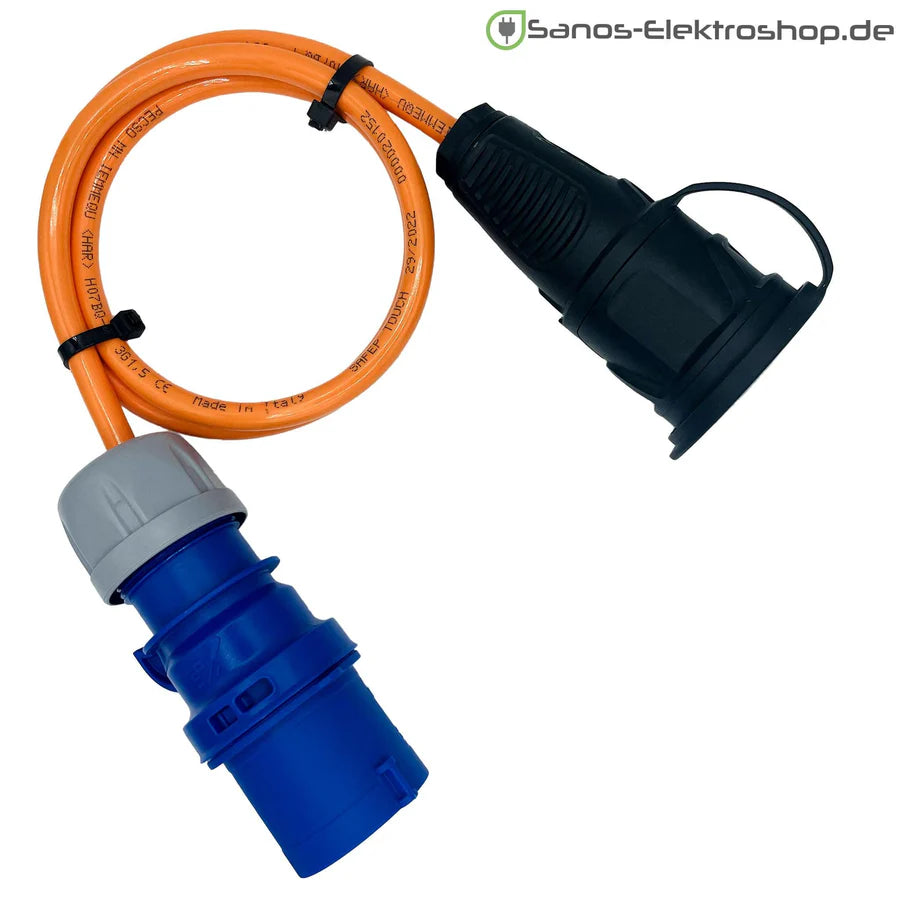 Adapterleitung Weingärnter H07BQ-F 3G2,5 1,5m orange (CEE auf Schuko)