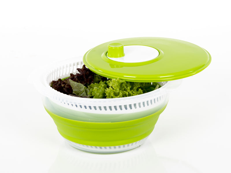 faltbare Salatschleuder, lime/weiß, auch Sieb &amp; Schüssel, mit Deckel